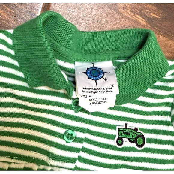 Tractor Outfit Baby Girl Green Stripes 2 Pieces 3-6 Months Farm Green Tractor - Picture 7 of 7